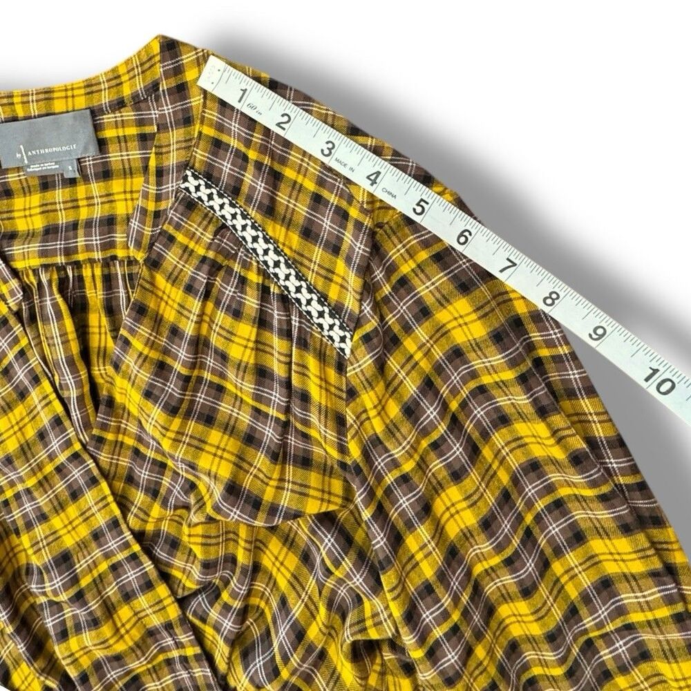 Anthropologie Dalton Wrap Dress Mustard Yellow Midi Tiered Plaid Women’s Size S - Picture 6 of 14